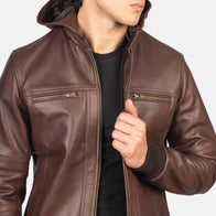 Bouncer Biz Brown Leather Bomber Jacket by Dash Racegear - men Jacket view 6