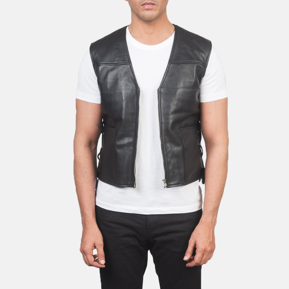 Brandon Black Leather Vest by Dash Racegear - men Jacket view 1