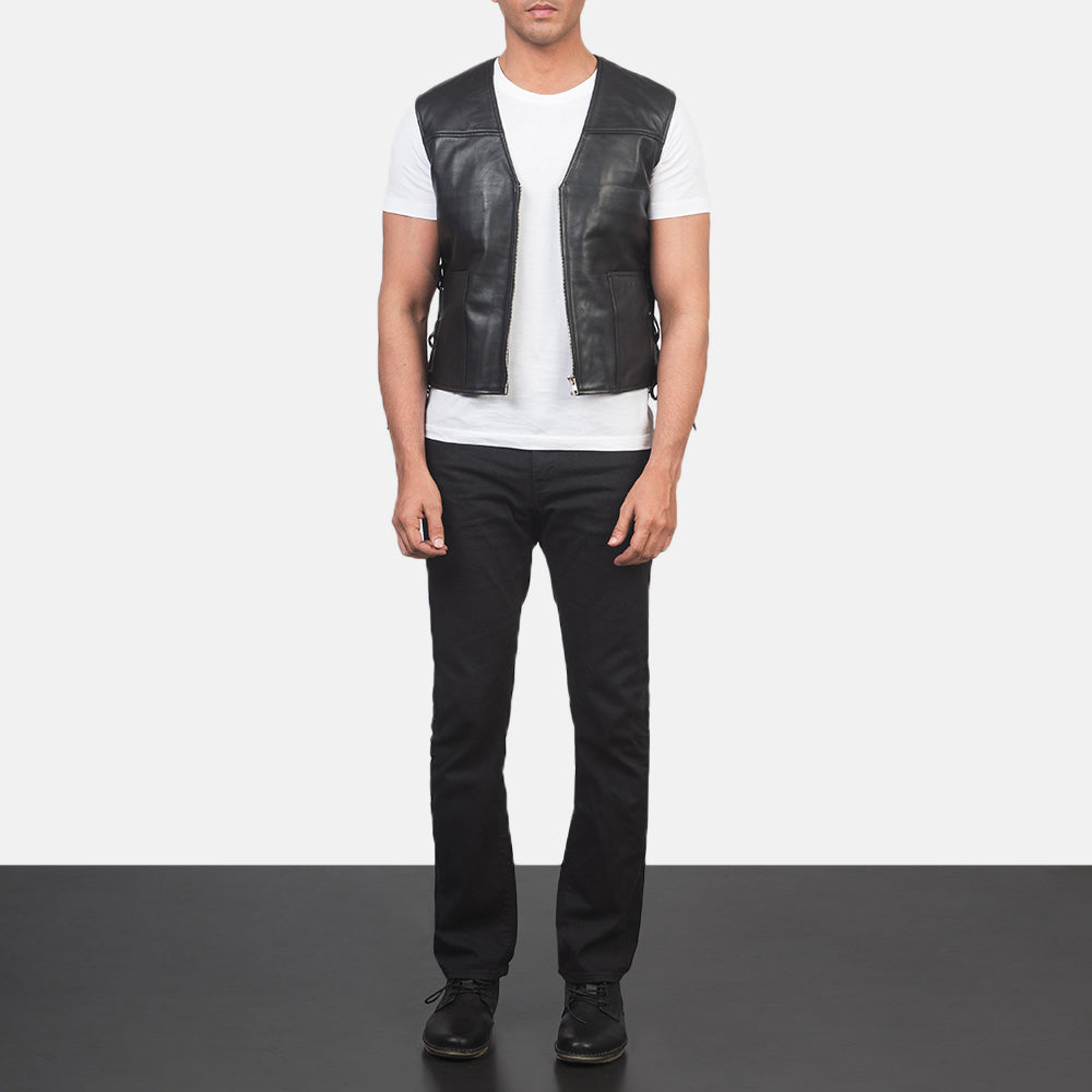 Brandon Black Leather Vest by Dash Racegear - men Jacket view 3