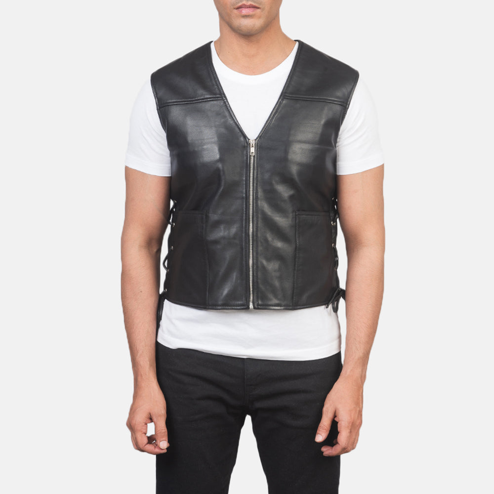 Brandon Black Leather Vest by Dash Racegear - men Jacket view 4