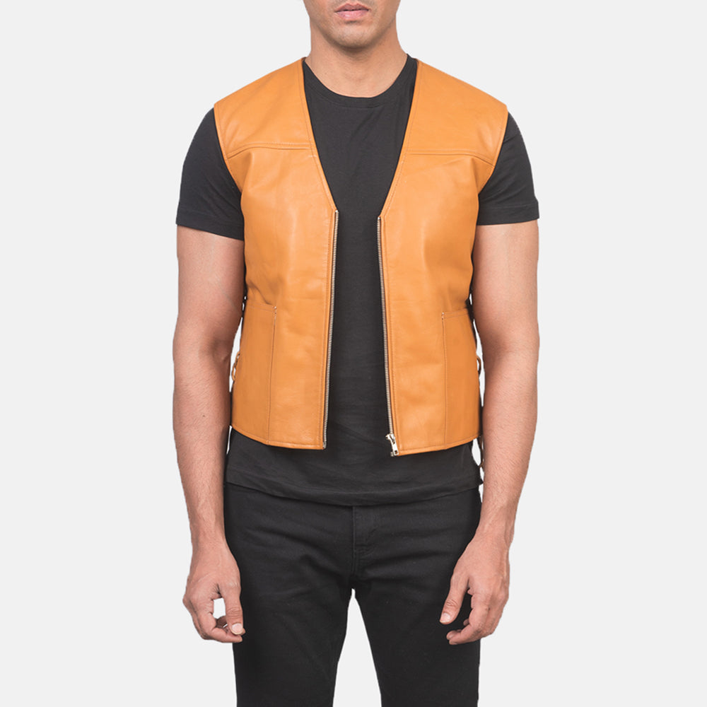 Brandon Tan Brown Leather Vest by Dash Racegear - men Jacket view 1