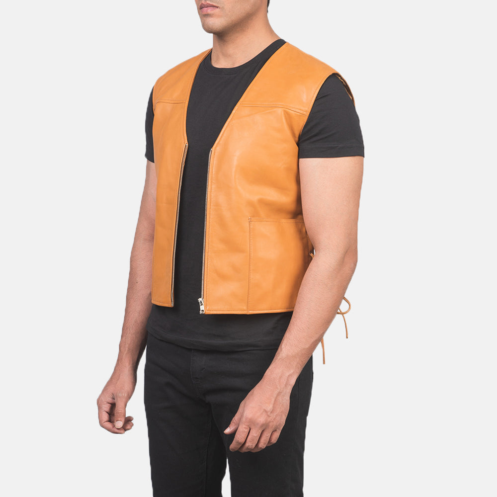 Brandon Tan Brown Leather Vest by Dash Racegear - men Jacket view 2