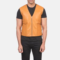 Brandon Tan Brown Leather Vest by Dash Racegear - men Jacket view 4