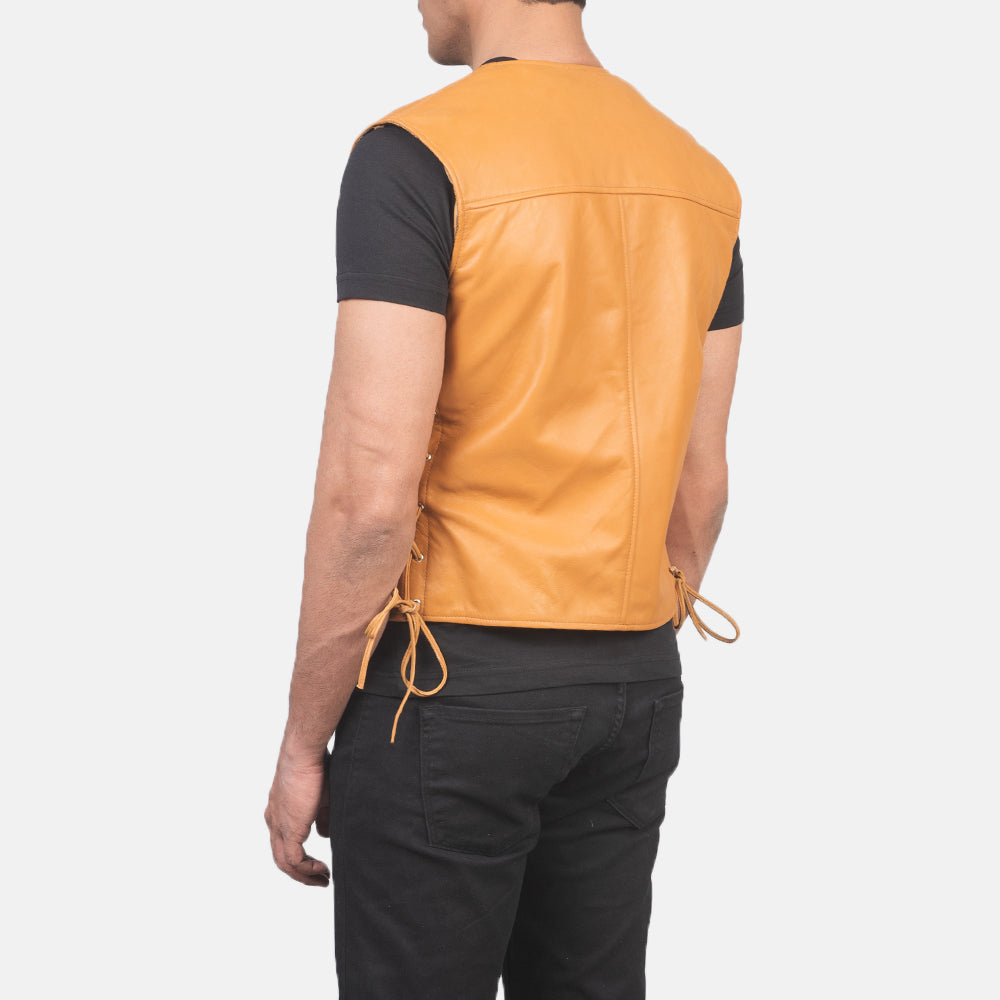 Brandon Tan Brown Leather Vest by Dash Racegear - men Jacket view 5