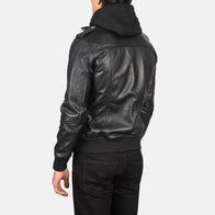 Bravado Black Hooded Leather Bomber Jacket by Dash Racegear - men Jacket view 5