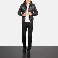 Bravado Brown Hooded Leather Bomber Jacket by Dash Racegear - men Jacket view 3