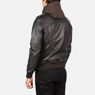 Bravado Brown Hooded Leather Bomber Jacket by Dash Racegear - men Jacket view 5