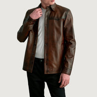 Bronco Distressed Brown Leather Shirt by Dash Racegear - men Jacket view 1