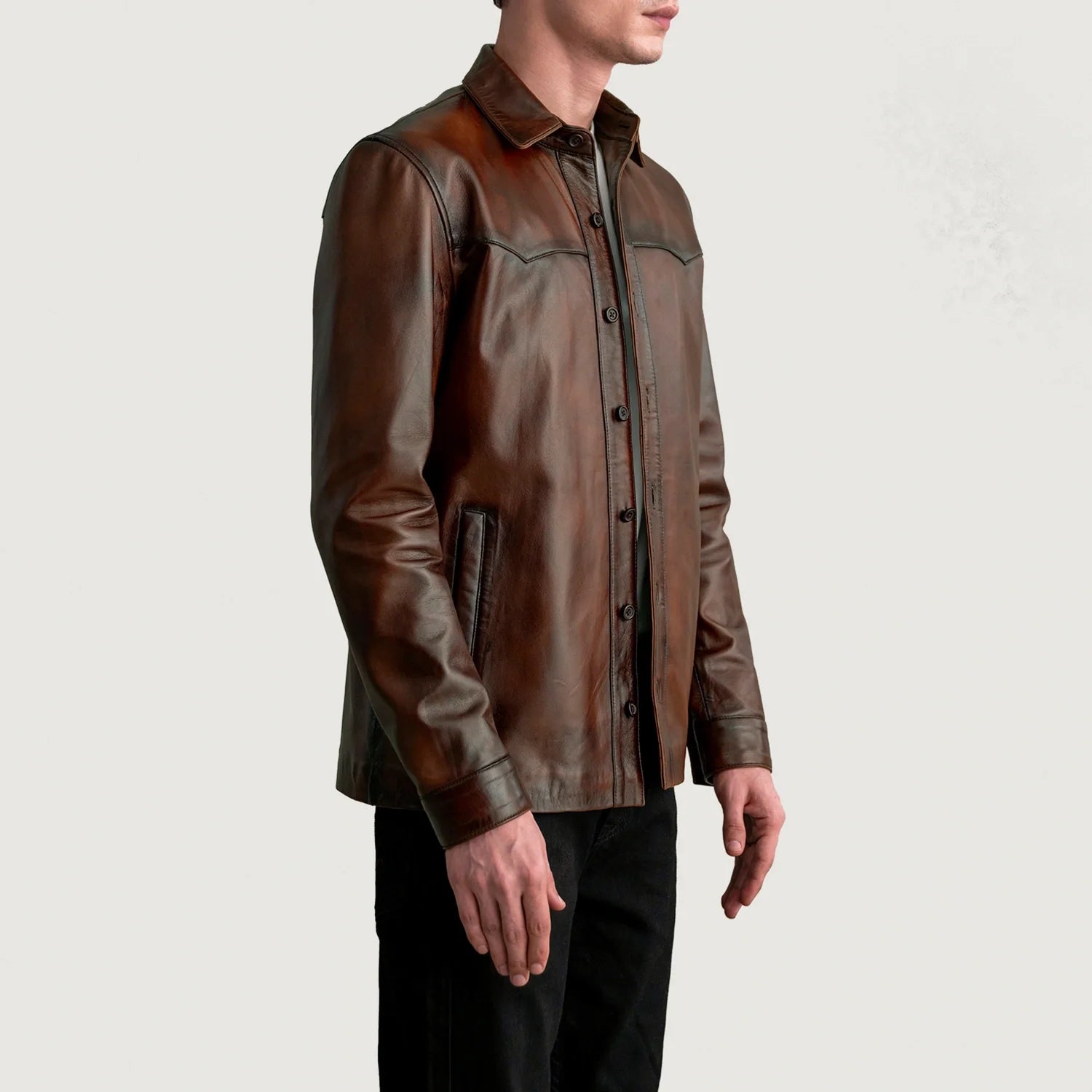Bronco Distressed Brown Leather Shirt by Dash Racegear - men Jacket view 2