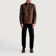 Bronco Distressed Brown Leather Shirt by Dash Racegear - men Jacket view 4