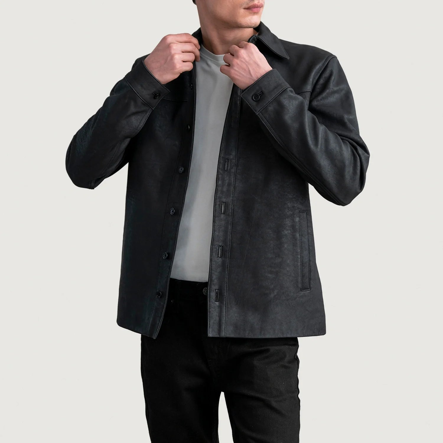 Bronco Tumbled Black Leather Shirt by Dash Racegear - men Jacket view 1