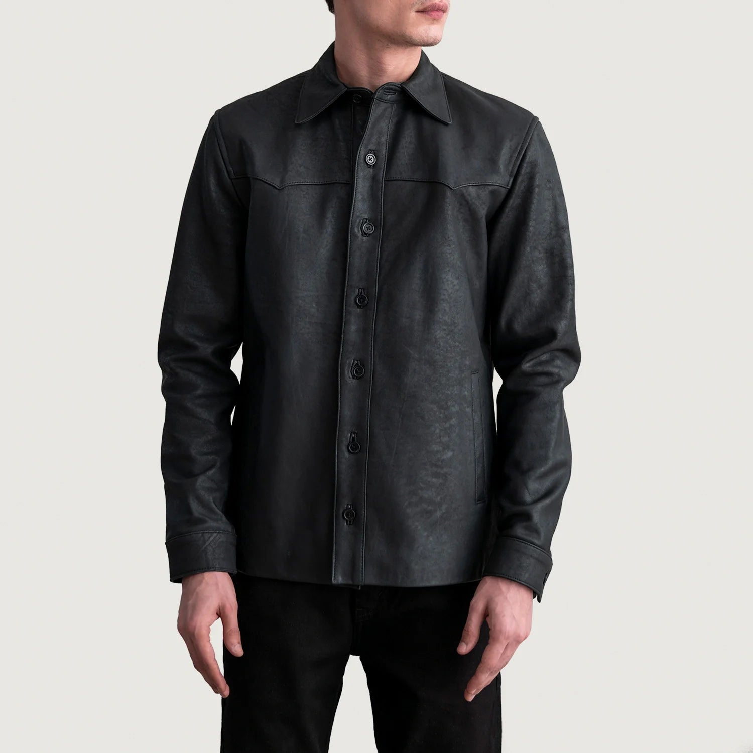 Bronco Tumbled Black Leather Shirt by Dash Racegear - men Jacket view 3