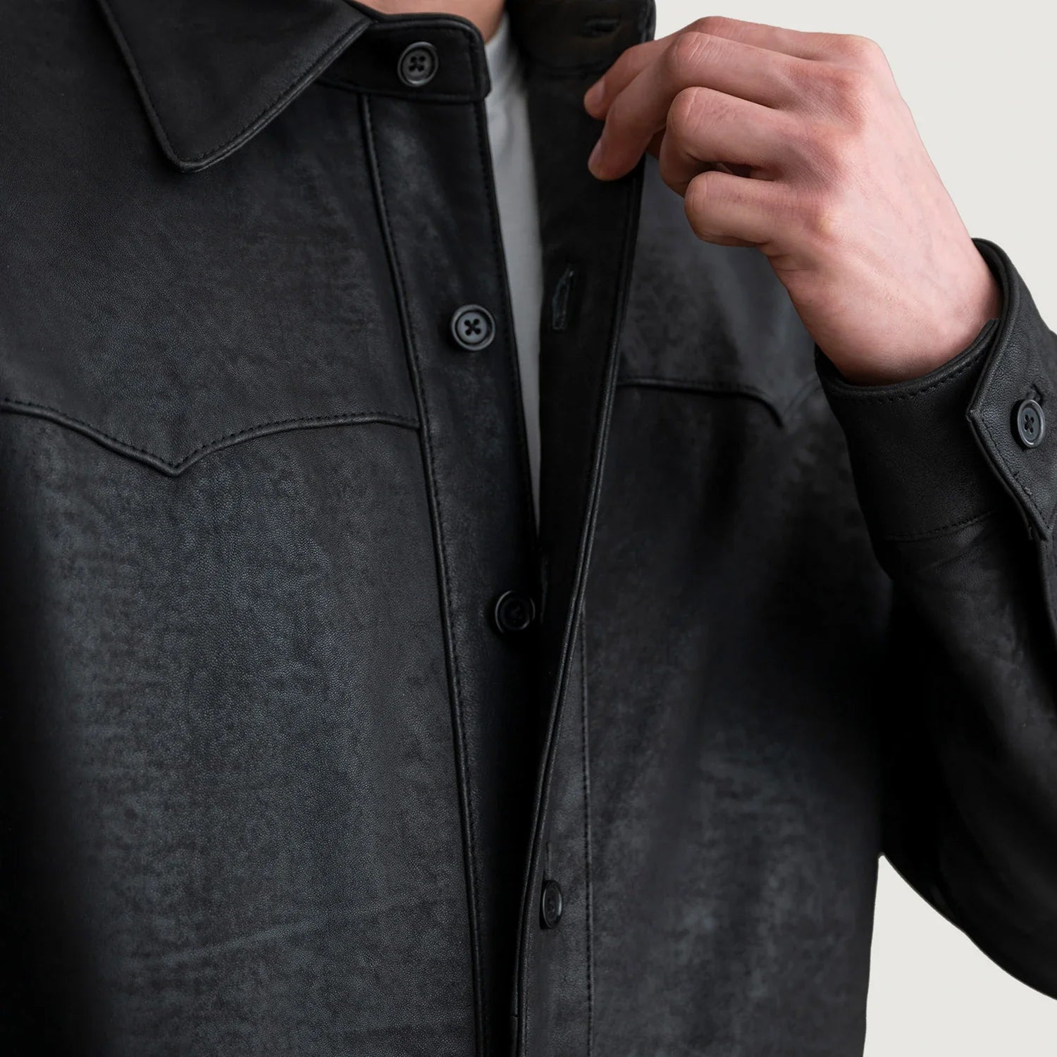 Bronco Tumbled Black Leather Shirt by Dash Racegear - men Jacket view 5
