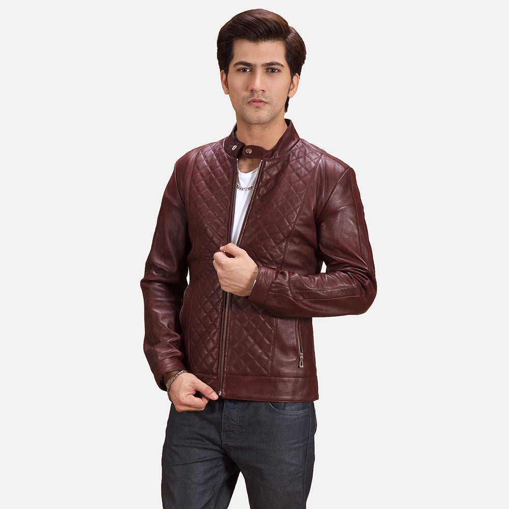 Burgunn Dee Maroon Leather Biker Jacket by Dash Racegear - men Jacket view 1