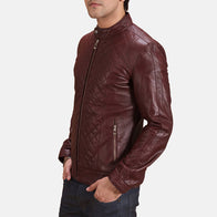 Burgunn Dee Maroon Leather Biker Jacket by Dash Racegear - men Jacket view 2