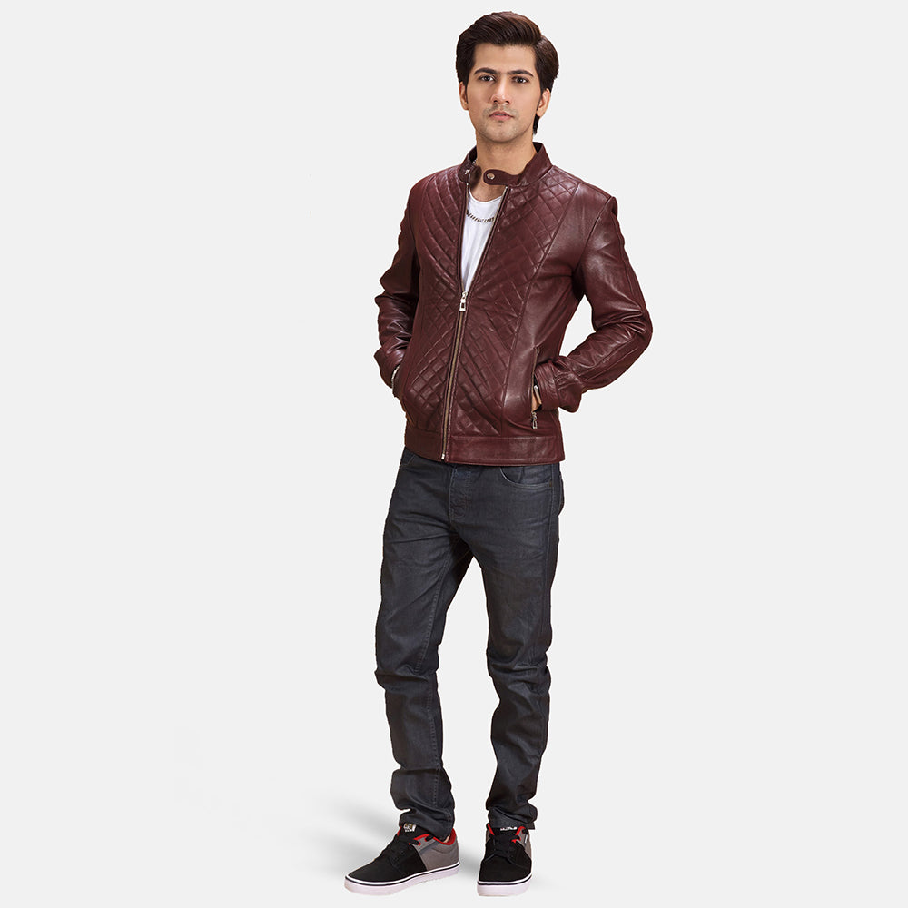 Burgunn Dee Maroon Leather Biker Jacket by Dash Racegear - men Jacket view 3