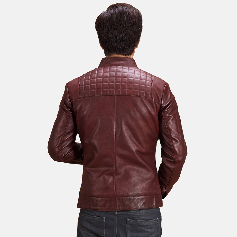 Burgunn Dee Maroon Leather Biker Jacket by Dash Racegear - men Jacket view 4