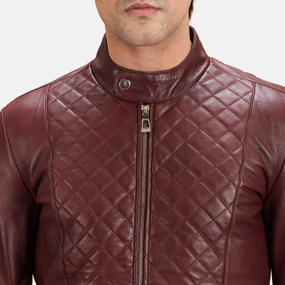 Burgunn Dee Maroon Leather Biker Jacket by Dash Racegear - men Jacket view 5