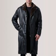 Cai Black Leather Shearling Coat by Dash Racegear - men Jacket view 1
