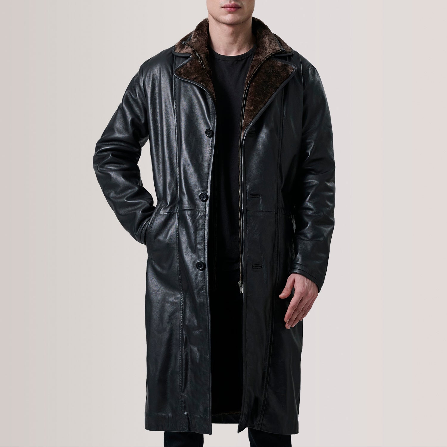 Cai Black Leather Shearling Coat by Dash Racegear - men Jacket view 1