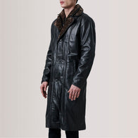 Cai Black Leather Shearling Coat by Dash Racegear - men Jacket view 3