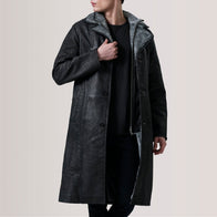 Cai Distressed Black Leather Shearling Coat by Dash Racegear - men Jacket view 1