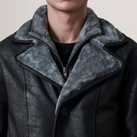 Cai Distressed Black Leather Shearling Coat by Dash Racegear - men Jacket view 5