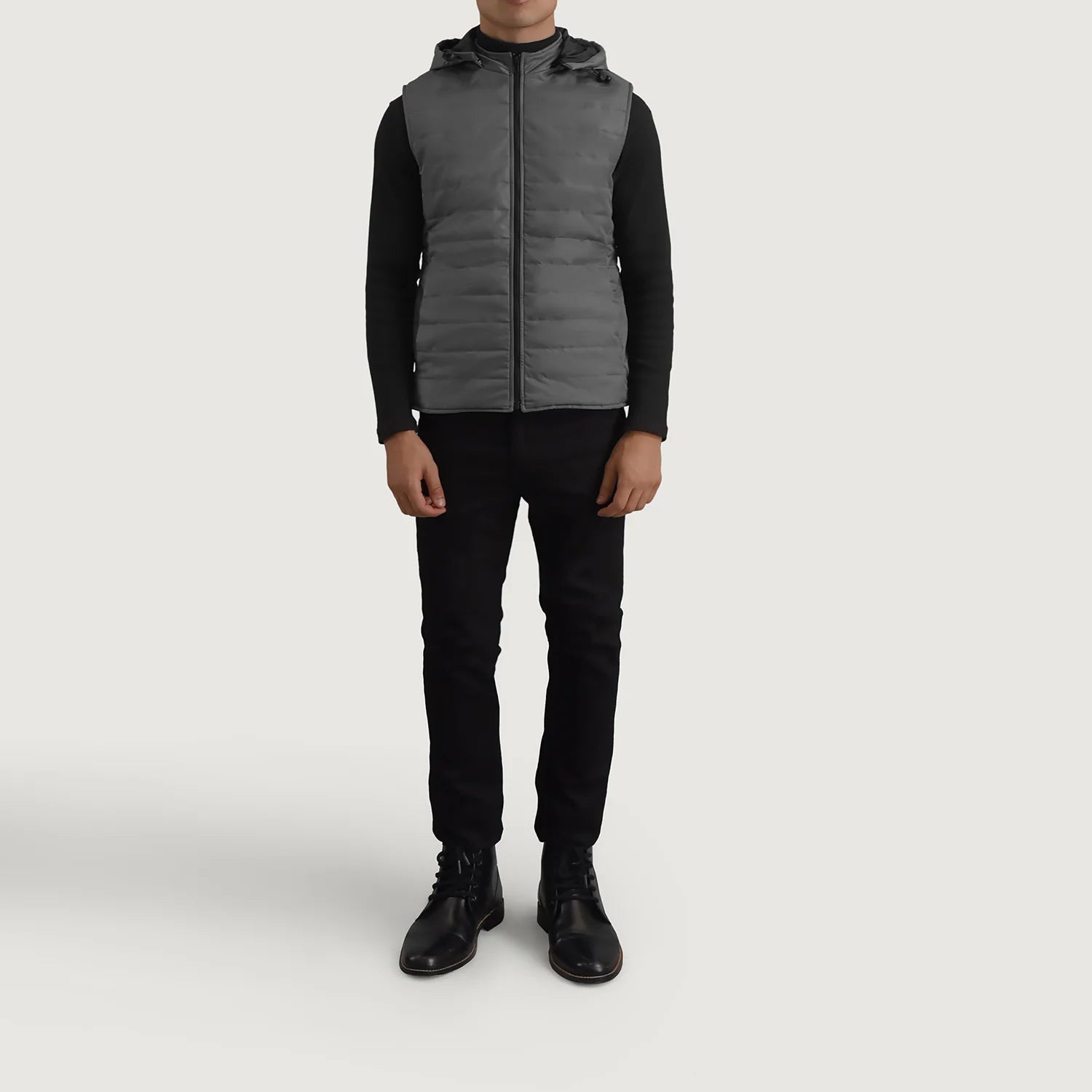 Carlo Grey Hooded Puffer Vest by Dash Racegear - men Jacket view 3