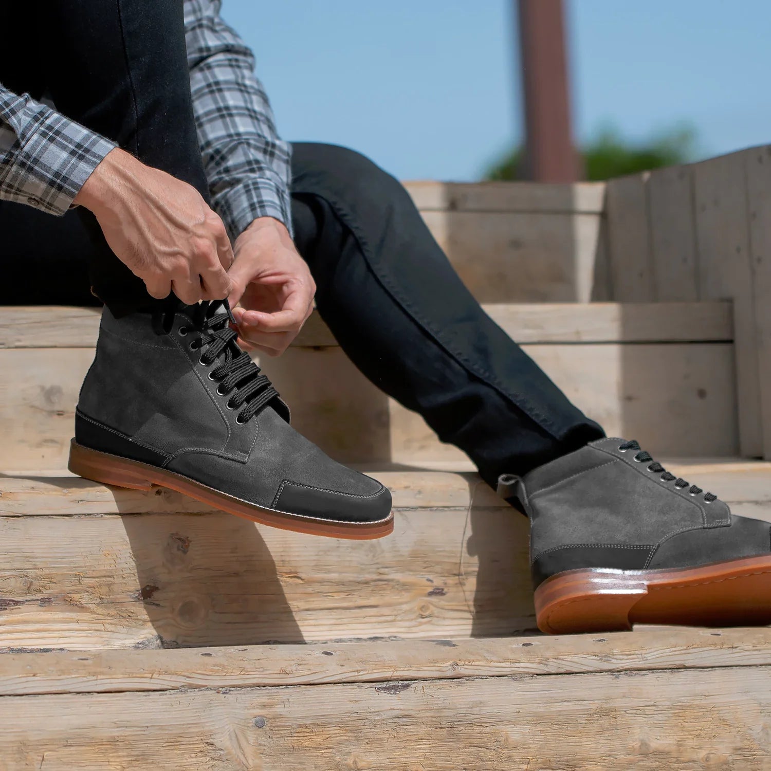 Carnell Moc Toe Grey Suede Boots by Dash Racegear - men Leather Shoes view 4