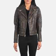 Carolyn Quilted Distressed Brown Biker Jacket by Dash Racegear - women Jacket view 1