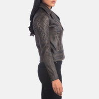 Carolyn Quilted Distressed Brown Biker Jacket by Dash Racegear - women Jacket view 2