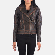 Carolyn Quilted Vintage Brown Biker Jacket by Dash Racegear - women Jacket view 1
