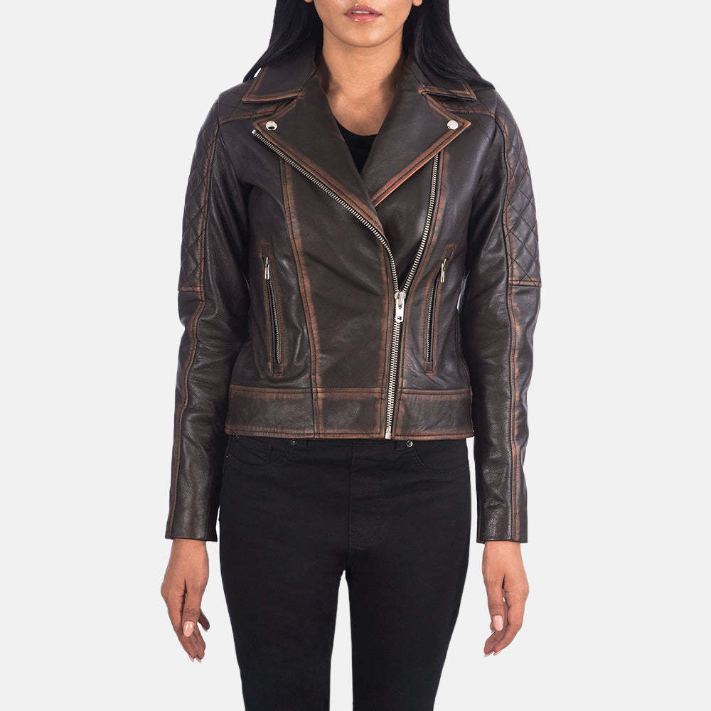 Carolyn Quilted Vintage Brown Biker Jacket by Dash Racegear - women Jacket view 1
