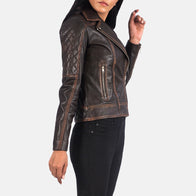 Carolyn Quilted Vintage Brown Biker Jacket by Dash Racegear - women Jacket view 2