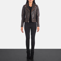 Carolyn Quilted Vintage Brown Biker Jacket by Dash Racegear - women Jacket view 3