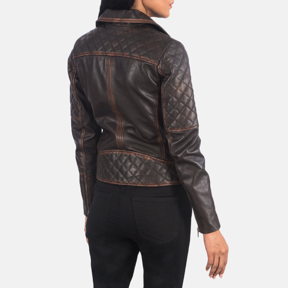 Carolyn Quilted Vintage Brown Biker Jacket by Dash Racegear - women Jacket view 5