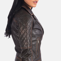 Carolyn Quilted Vintage Brown Biker Jacket by Dash Racegear - women Jacket view 6