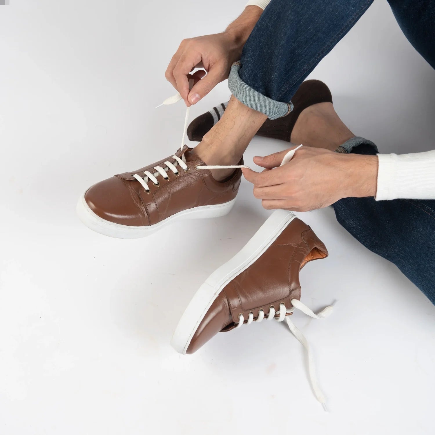 Carter Runn Brown Leather Sneakers by Dash Racegear - men Leather Shoes view 7