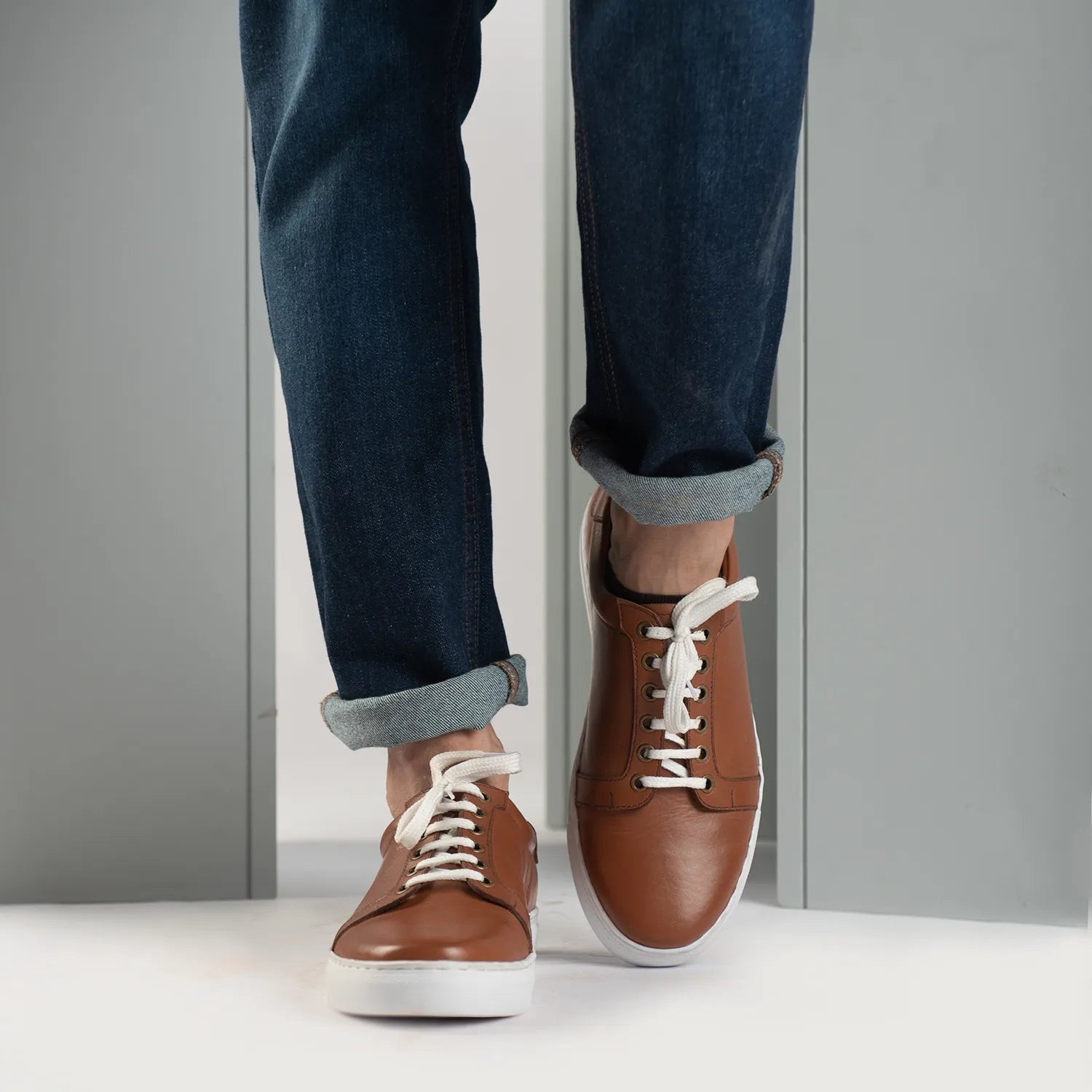 Carter Runn Tan Leather Sneakers by Dash Racegear - men Leather Shoes view 8