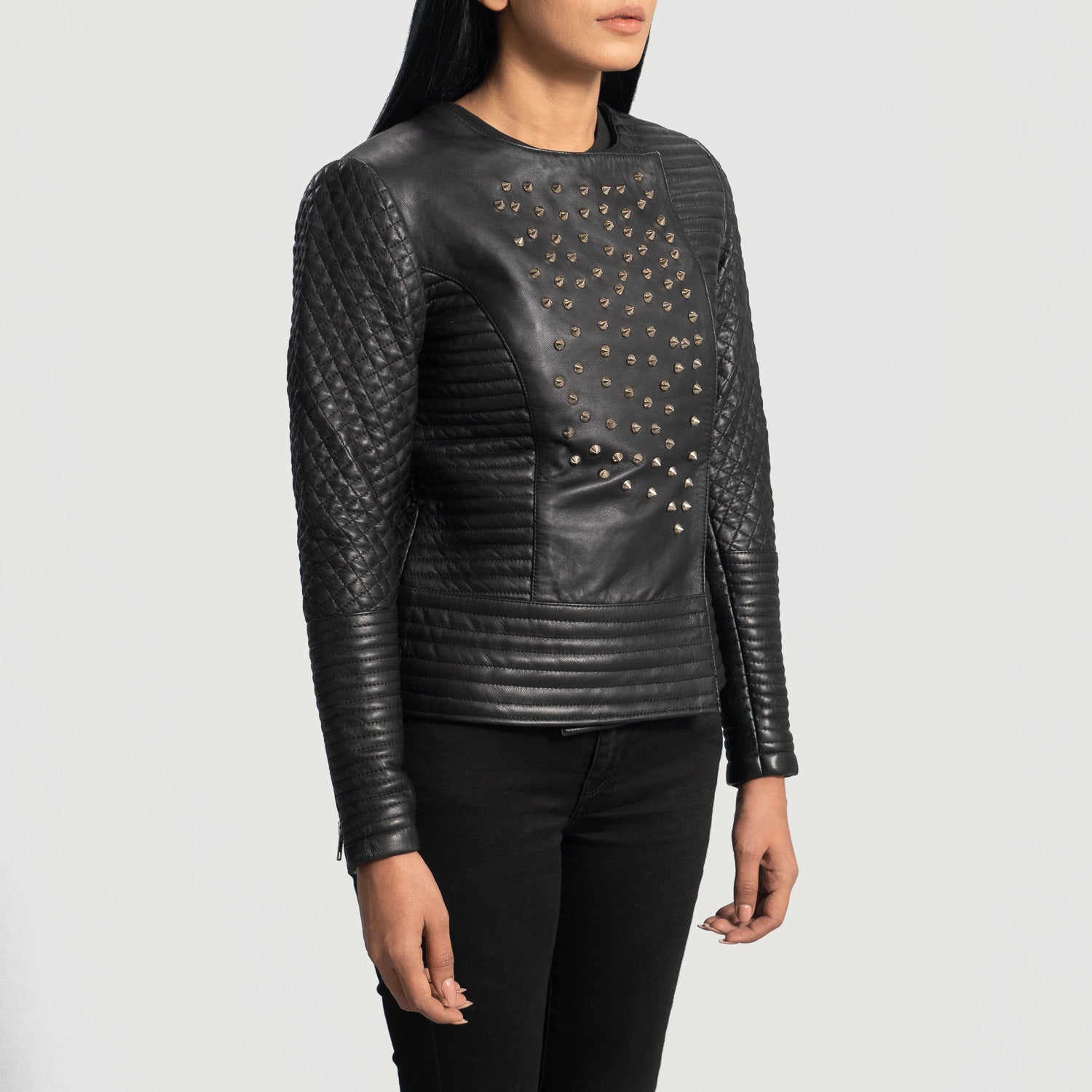 Celeste Studded Black Leather Jacket by Dash Racegear - women Jacket view 2