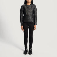 Celeste Studded Black Leather Jacket by Dash Racegear - women Jacket view 4