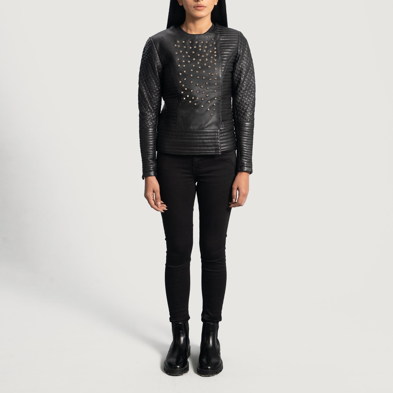 Celeste Studded Black Leather Jacket by Dash Racegear - women Jacket view 4