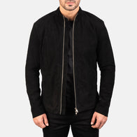 Charcoal Black Suede Biker Jacket by Dash Racegear - men Jacket view 1