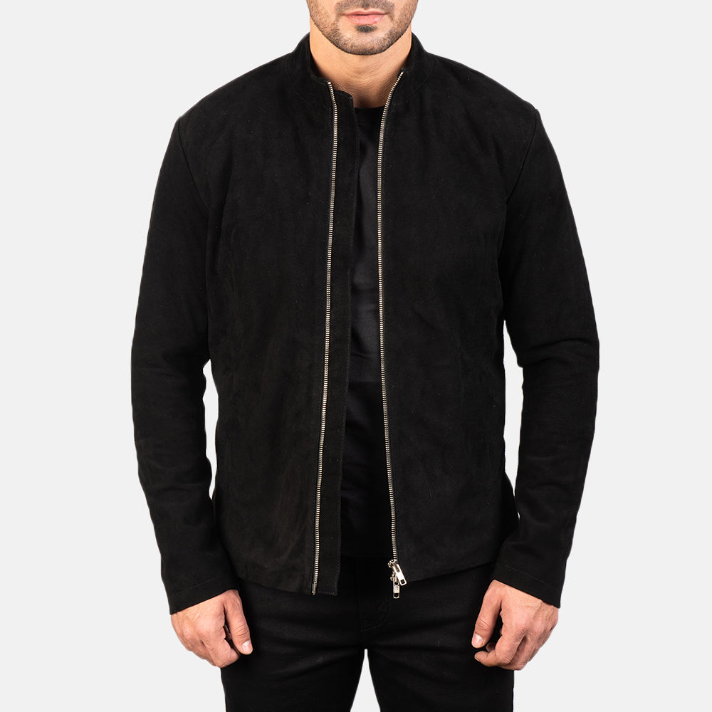 Charcoal Black Suede Biker Jacket by Dash Racegear - men Jacket view 1
