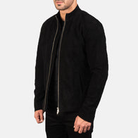 Charcoal Black Suede Biker Jacket by Dash Racegear - men Jacket view 2