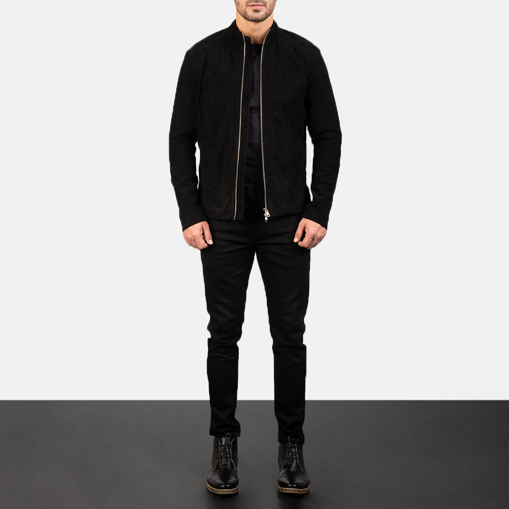 Charcoal Black Suede Biker Jacket by Dash Racegear - men Jacket view 3