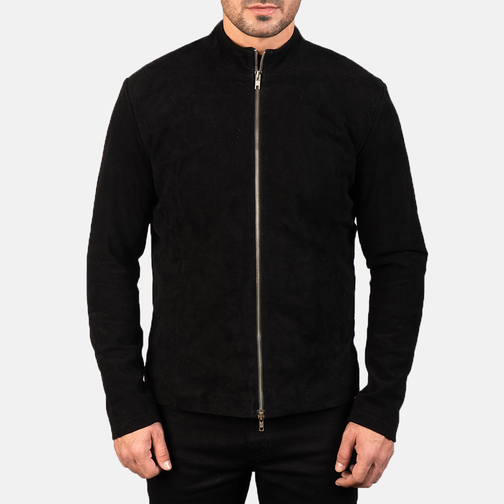 Charcoal Black Suede Biker Jacket by Dash Racegear - men Jacket view 4