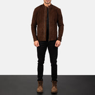 Charcoal Mocha Suede Biker Jacket by Dash Racegear - men Jacket view 3