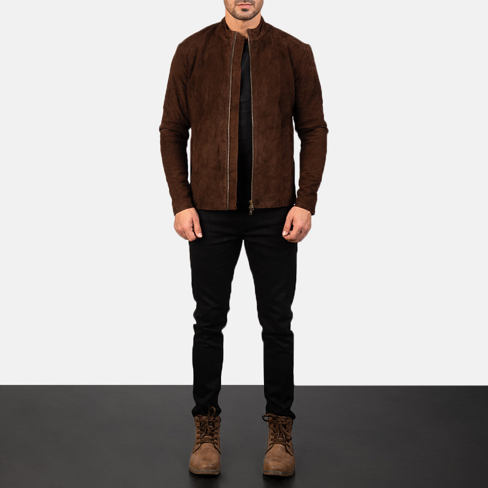 Charcoal Mocha Suede Biker Jacket by Dash Racegear - men Jacket view 3