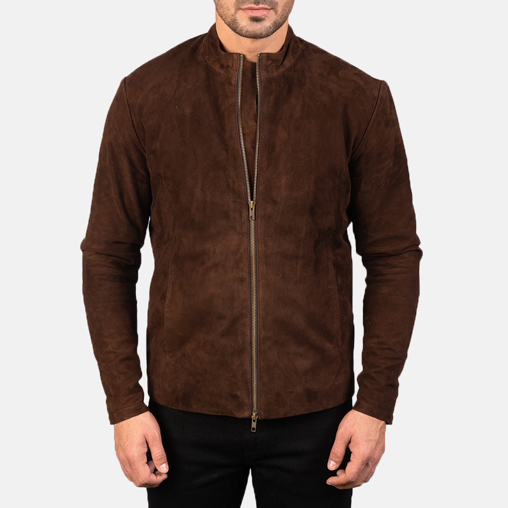 Charcoal Mocha Suede Biker Jacket by Dash Racegear - men Jacket view 4